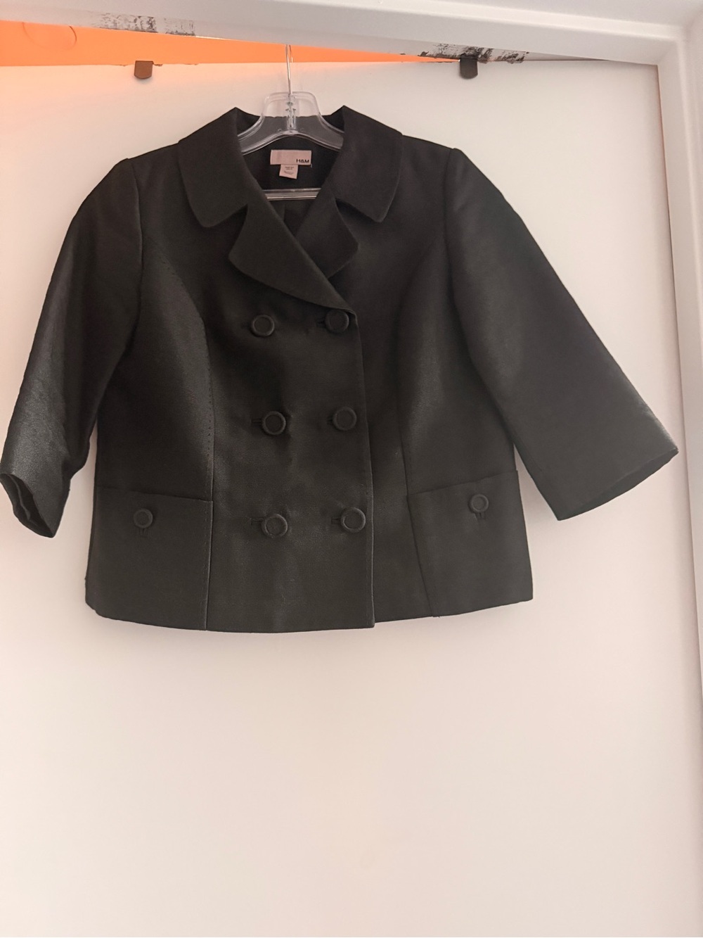 H&M Black Double-Breasted Cropped Peacoat Jacket